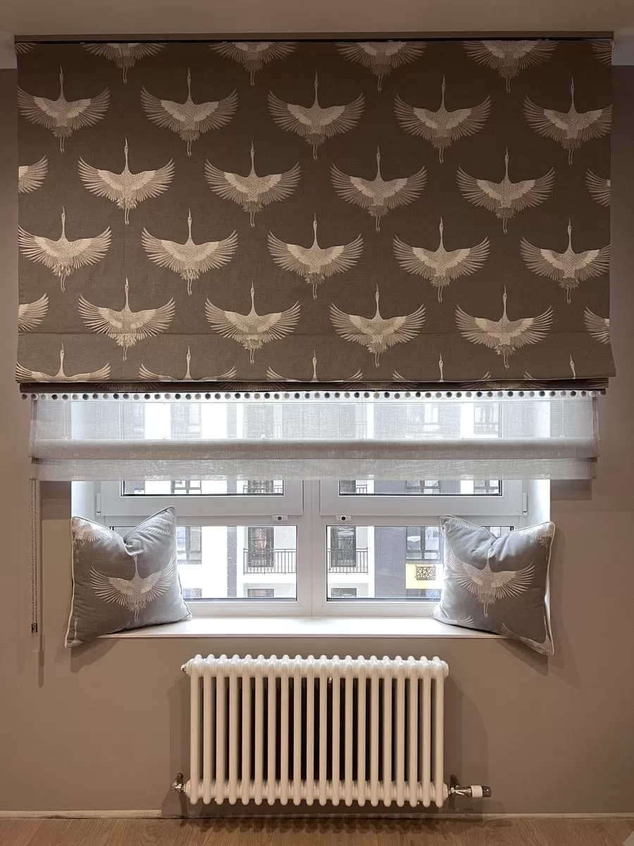 Двойная римская штора с журавлями 2.1/2.1